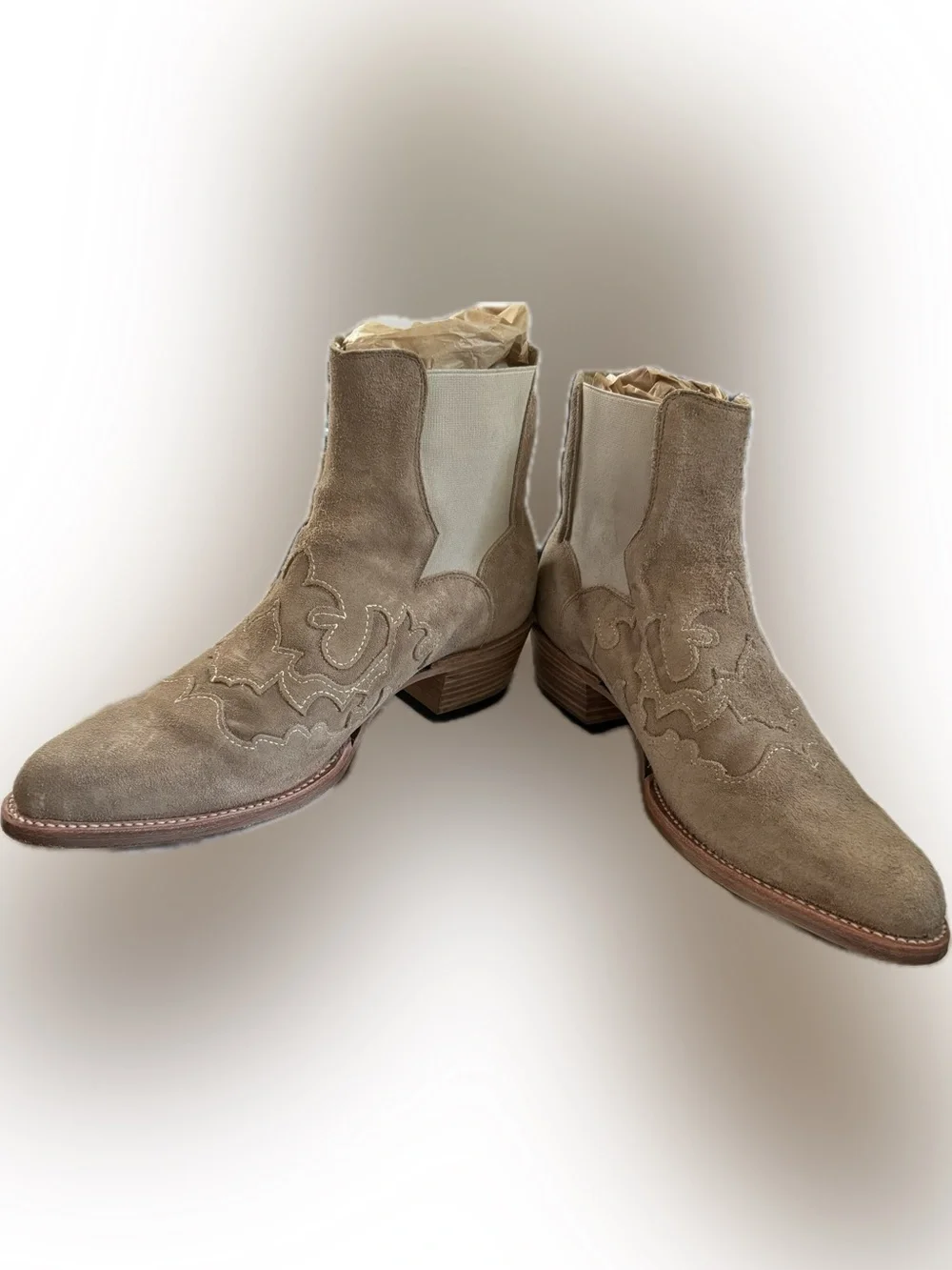 Stetson Taupe Suede Western Chelsea Ankle Boots